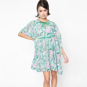 1970s Green & Purple Paisley Mini Caftan